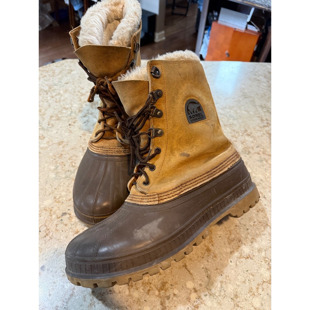 Sorel Vintage Made in USA Leather Rubber Duck Winter Boots Mens 10 Brown